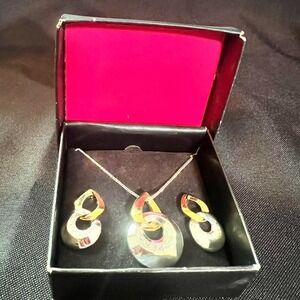 SAC Two Tone Necklace Earring Set‎ NOS Vintage 1990s Silver Gold Tone Crystal